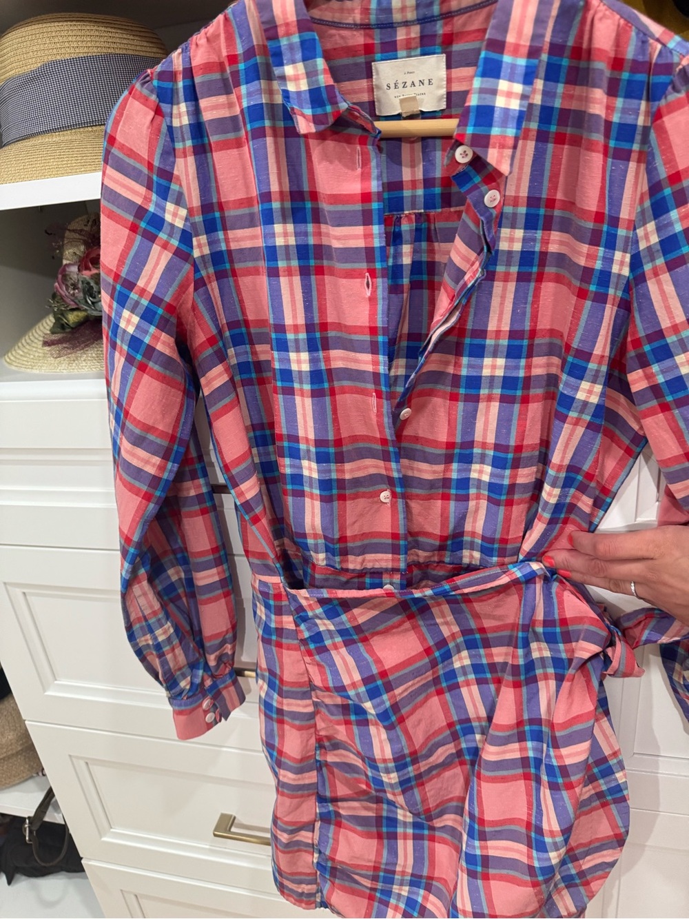Sezane Pink and Blue Plaid Wrap Dress - Picture 4 of 6